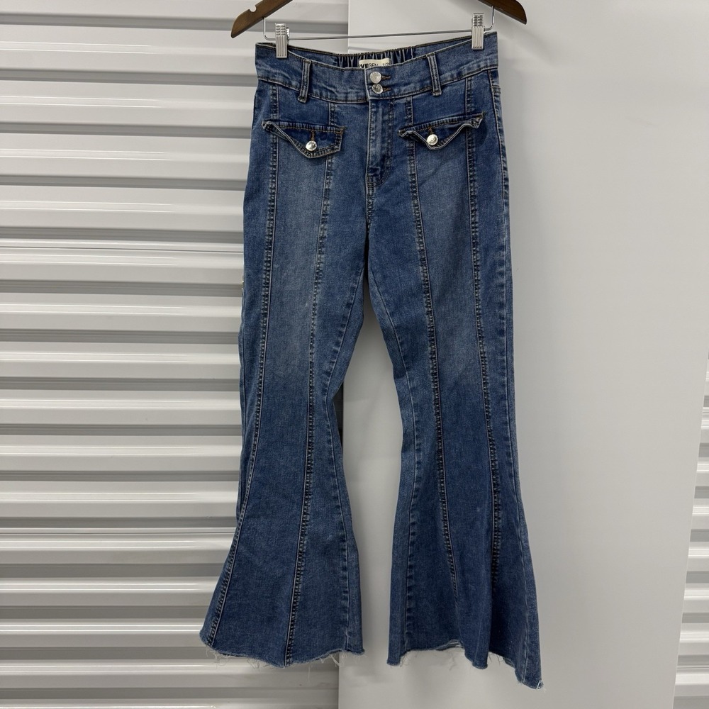 Lovegen Flare Jeans Womens 7/29 Y2K Low Rise Bell Bottom Raw Hem